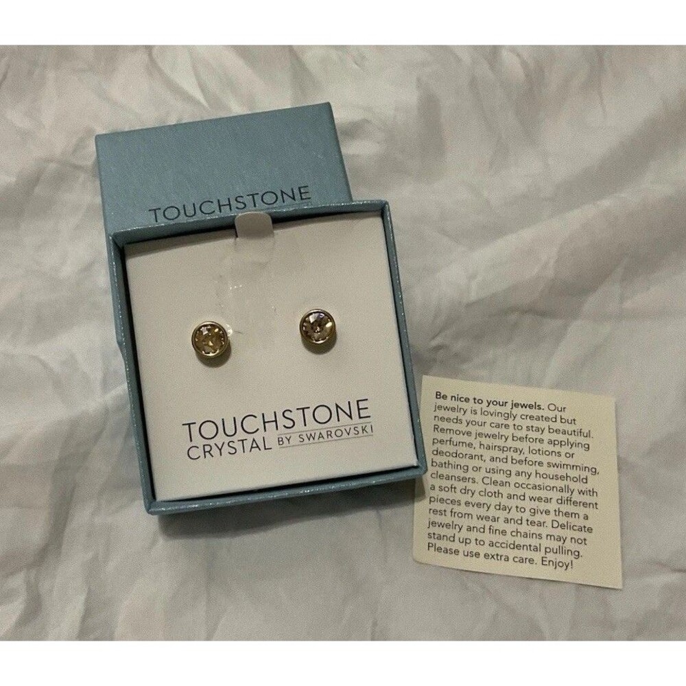 Touchstone Crystal, Antique Ice Post Earrings, Golden Shadow, NWB, 4419EF